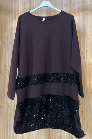 Oscar Immy Sequin Panel Sweatshirt Tunic Chocolate